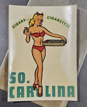 Md-456 Camellia City Rod And Custom Original Vintage Travel Decal South Carolina Pinup Cigarette Girl Gga Risque Old