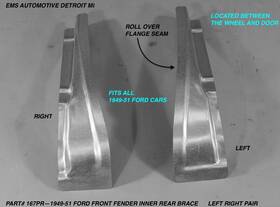 167pr Ems Automotive 1949 1950 1951 Ford Inner Fender Brace For Front #167pr L/r Pair