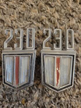 3864242 General Motors 1964-65-66-67 Chevy Chevelle Inch 230 Emblem Gm# With 2 Out Of 3 Good Pins