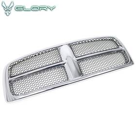Hyper Glory 198073601122 For 02-05 Dodge Ram Chrome Molding With Black Mesh Oe Style Front Upper Grille Abs