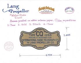 Lds-0019 Lang Aircraft Propeller 1930s Water Slide Decal