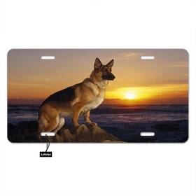 Licen-pla-m137 Lefolen German Shepherd Dog Sunset Car Front License Plate Animal Pet Plates-004