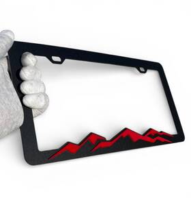 3dbb-z71-x001 License Plate Frame Shop Off Road 3d Red Mountains Matte Black Emblem Car Rust Free