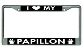 Lpo2773 License Plates Online I Heart My Papillon Dog Chrome Plate Frame