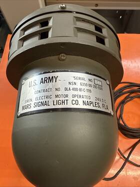 6350-00283-9341 Mars Signal Light Co Naples Fl Vintage Corp Siren Us Army 24v With Base Works Good Very Nice Condi