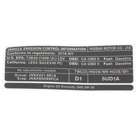 14805-5ud1a Nissan New Oem 2018-2019 Sentra Emission Label