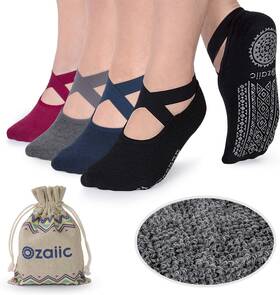 Euoz1804-d Ozaiic Yoga Socks For Women One Size 4 Pairs - Black/navy/d.gray/ Burgundy