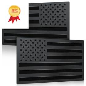 Stk02 Qbsid 2 Pack 3d Metal Black American Flag Decal - Embossed Matte