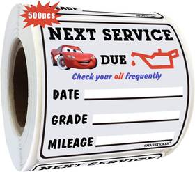 Smarsticker 739694476951 500 Pcs Oil Change Service Due Reminder 1.75x1.75 Inch Red