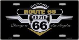 Lp-1030 Smart Blonde Route 66 Historic Shield With Wings Metal License Plate