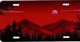 Sm78 Smokey Mountain Mountains On Red Airbrushed License Plate