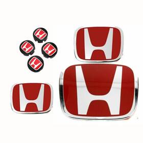 3-em-civic-snw Superdamia Smt Tb-rd 1set Of Front Rear Wheel Steering Red H Emblem Fits Civic Sedan Type-r 2016-2021
