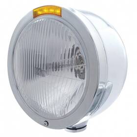 31710 United Pacific Stainless Steel Bullet Half Moon Headlight H4 Bulb And Led Turn Signal - Amber