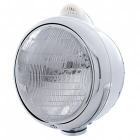 682-c United Pacific 32401 Chrome Guide Headlight 6014 And Dual Mode Led Signal - Clear Lens