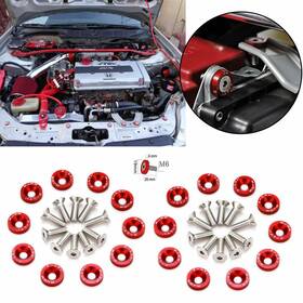 Th138bk Xotic Tech Red 20x Universal Jdm Billet Fender/bumper Washer/bolt Engine Bay Dress Up Kit