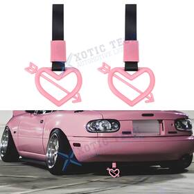 Xotic Tech #th388pk 2x Pink Arrow Heart Tsurikawa Car Warning Grab Pull Handle Pendant For Tow Hook