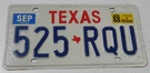 1988 Texas Passenger Car License Plate. Fixed Price $5.00.