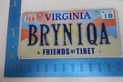 Virginia License Plate Tag Vanity 2019 Tibet Bryan Brian Smart Bryniqa #2. Fixed Price $45.60.
