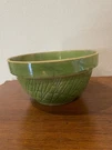 Antique Mccoy Yellow Ware Bowl Asparagus Pattern Dark Green Glaze 10.5" X 5.5". Fixed Price $178.00.