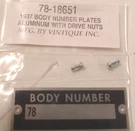 Ford Body Number Plate With Drive Rivets 1937 Vintique. Fixed Price $7.00.