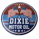 Vintage Dixie Motor Oil Sign - Service Gas Pump Porcelain American Flags. Fixed Price $108.37.