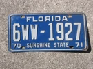 1971 Florida License Plate Palm Beach County Chevrolet Ford 6WW1927. Fixed Price $35.00.