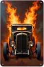 Burning Hotrod Car Vintage Classic Tin Metal Signs Home Cor 8X12. Fixed Price $10.99.