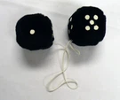 Black Fuzzy Dice - Vintage Car Plush For Hanging Rearview Mirror 2.25". Fixed Price $5.99.