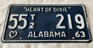 Original 1963 Alabama License Plate Tag 55-219 Heart Of Dixie Pike Co. Fixed Price $24.99.