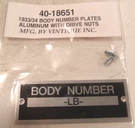Ford Aluminum Body Number Plate With Drive Rivets 1933-1934 Vintique. Fixed Price $7.00.