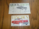 1952 Lincoln Quick Facts Book Cosmopolitan & Capri Post Card- Vintage. Fixed Price $16.94.