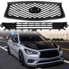 Front Bumper Upper Lower Black Grille For 18-22 Infiniti Q50 Luxe Sedan. Fixed Price $88.99.