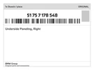 Genuine Bmw Underside Paneling, Right 51-75-7-178-548 New. Fixed Price $167.69.