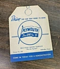 Rare 1941 Plymouth Mopar The One For Dealership Sales Card Mirror Hanger Nos. Fixed Price $13.99.